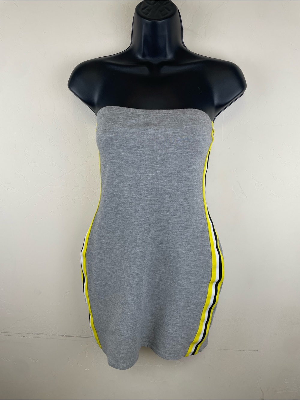 Urban Outfitters Strapless Gray Dress with Yellow & Black Side Stripes